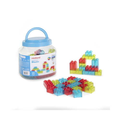 Blocs Translucides Miniland | Lots 100 pièces Jeu de Construction Créatif pour Enfants 2-6 Ans