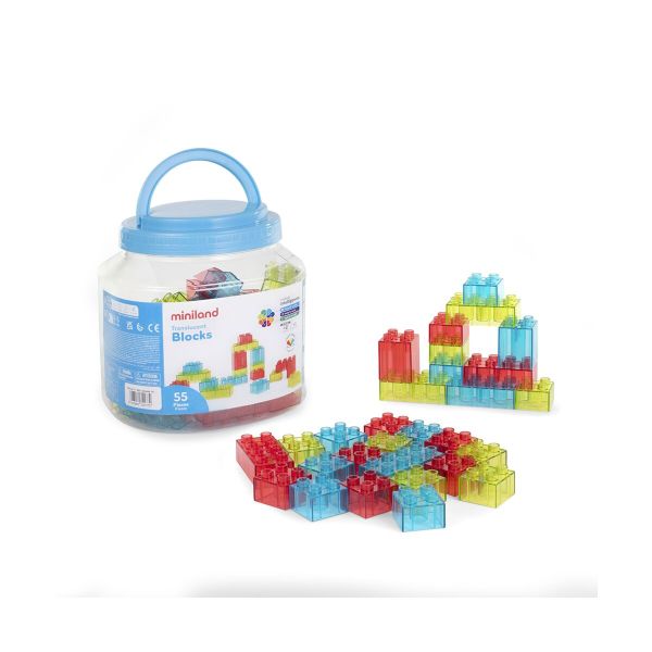 Blocs Translucides Miniland | Lots 100 pièces Jeu de Construction Créatif pour Enfants 2-6 Ans