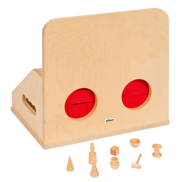 Boîte Tactile en Bois - Développement Sensoriel et Vocabulaire | LesMinis.fr
