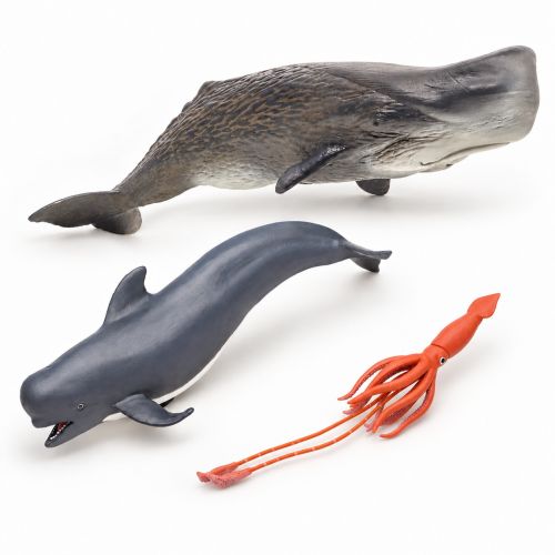 Pack figurines cachalot, baleine pilote et calmar géant
