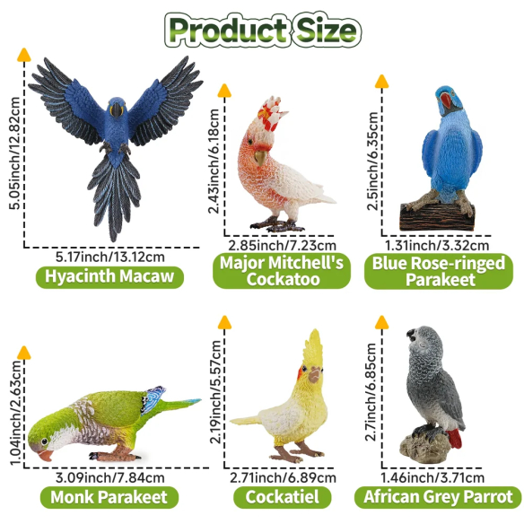 Coffret 12 figurines perroquets : aras, cacatoès, perruches ToyMany
