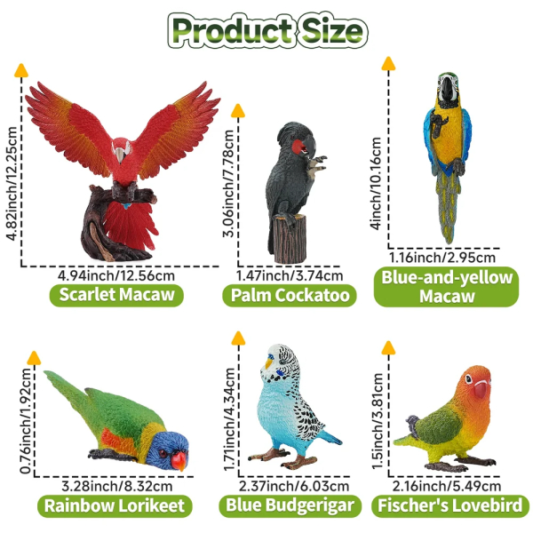 Coffret 12 figurines perroquets : aras, cacatoès, perruches ToyMany