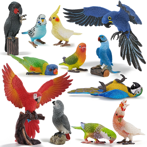 Coffret 12 figurines perroquets : aras, cacatoès, perruches ToyMany
