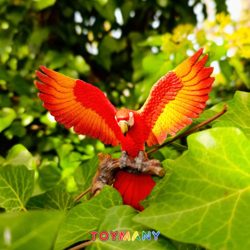Figurine ara rouge ailes déployées sur sa branche ToyMany 2