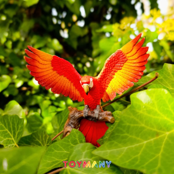Figurine ara rouge ailes déployées sur sa branche ToyMany
