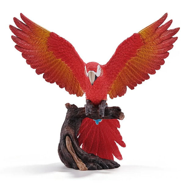 Figurine ara rouge ailes déployées sur sa branche ToyMany