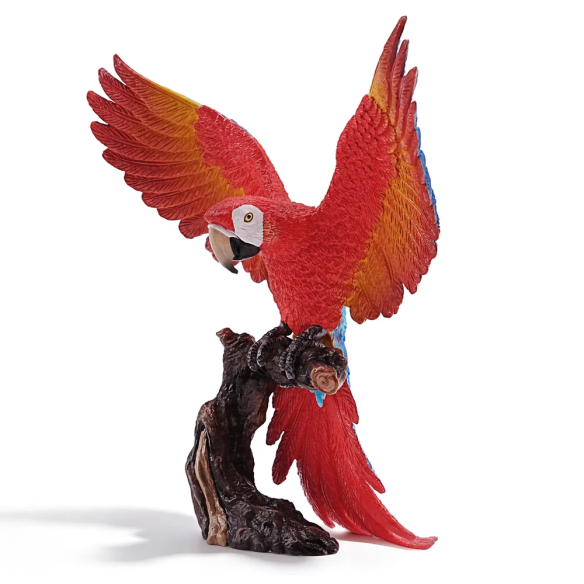 Figurine ara rouge ailes déployées sur sa branche ToyMany
