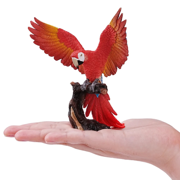 Figurine ara rouge ailes déployées sur sa branche ToyMany