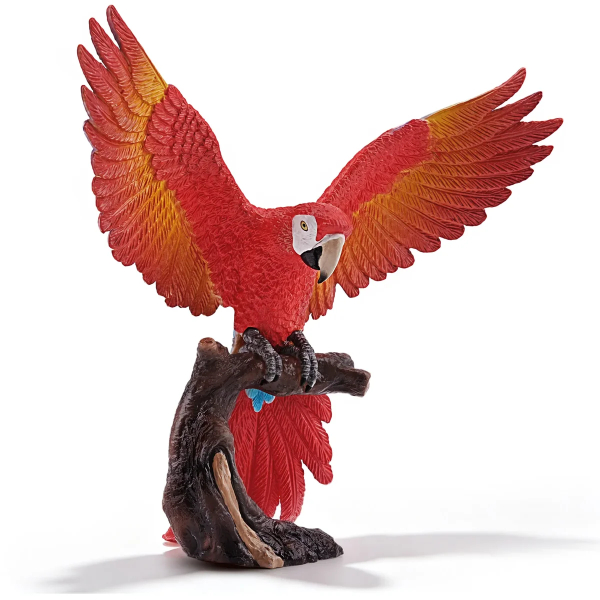 Figurine ara rouge ailes déployées sur sa branche ToyMany