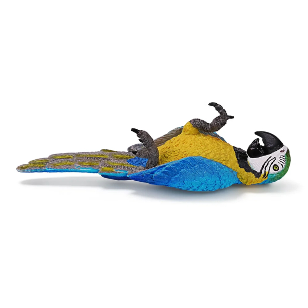 Figurine ara bleu et jaune couché sur le dos ToyMany