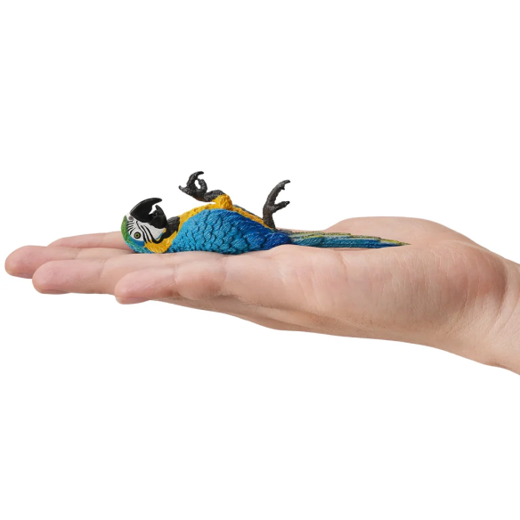 Figurine ara bleu et jaune couché sur le dos ToyMany