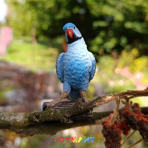 Figurine perruche à collier bleue sur sa bûche ToyMany 2