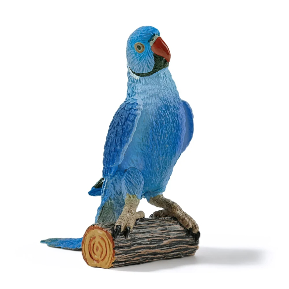 Figurine perruche à collier bleue sur sa bûche ToyMany