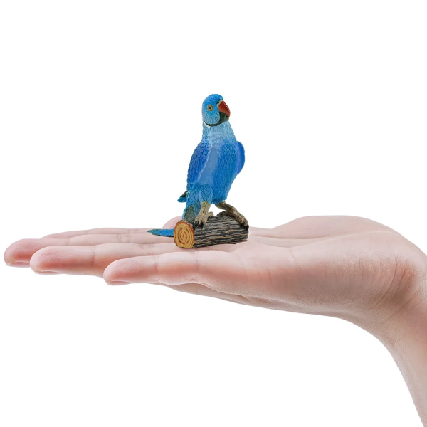 Figurine perruche à collier bleue sur sa bûche ToyMany