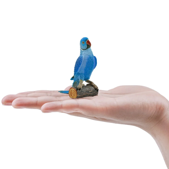 Figurine perruche à collier bleue sur sa bûche ToyMany