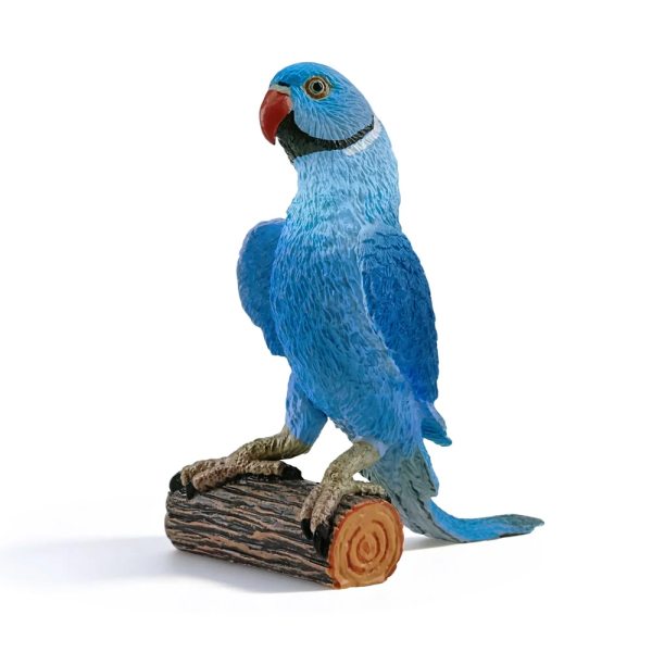 Figurine perruche à collier bleue sur sa bûche ToyMany