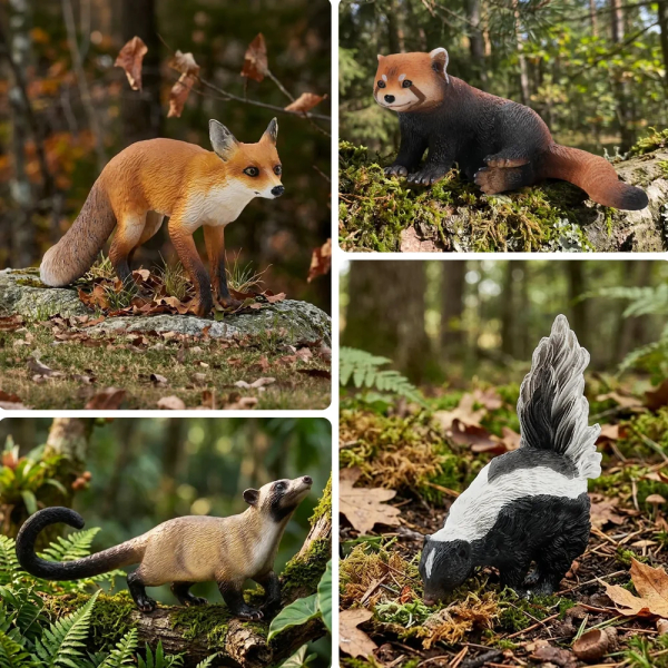 Coffret 12 figurines carnivores ToyMany | Panda roux, lycaon