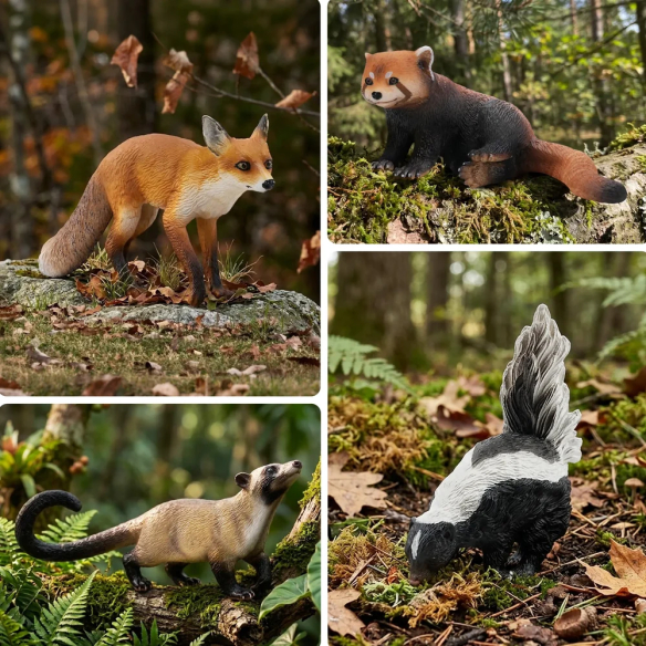 Coffret 12 figurines carnivores ToyMany | Panda roux, lycaon