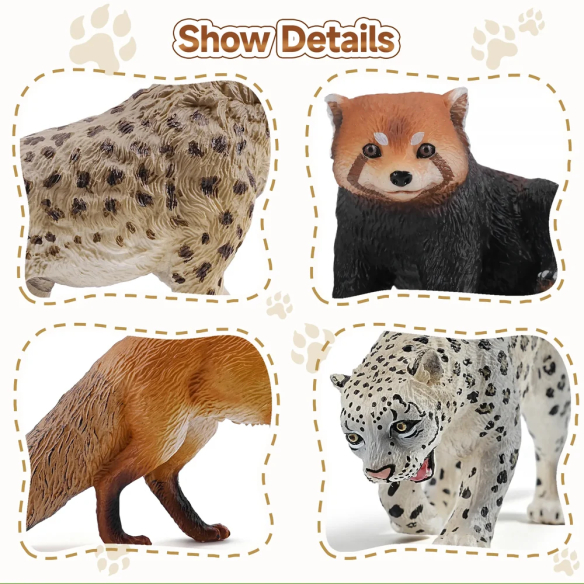 Coffret 12 figurines carnivores ToyMany | Panda roux, lycaon