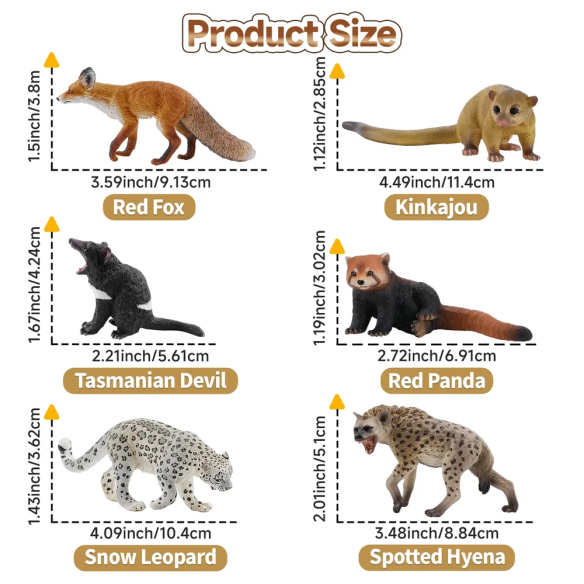 Coffret 12 figurines carnivores ToyMany | Panda roux, lycaon