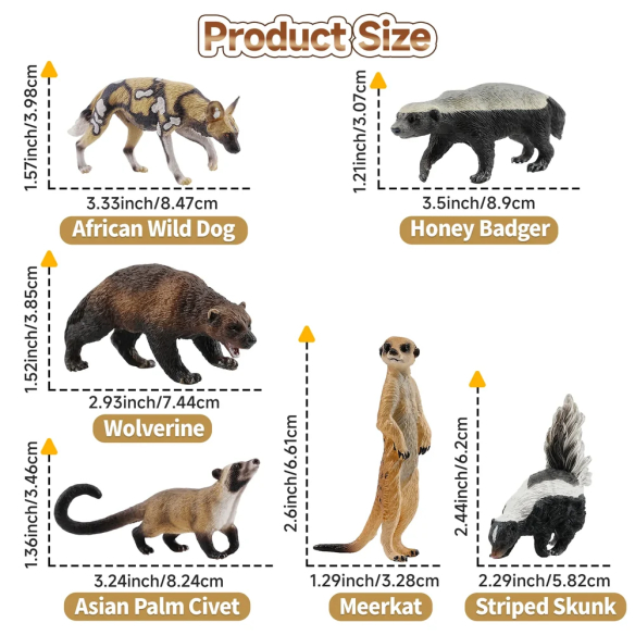 Coffret 12 figurines carnivores ToyMany | Panda roux, lycaon