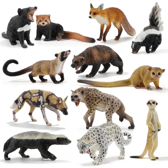 Coffret 12 figurines carnivores ToyMany | Panda roux, lycaon