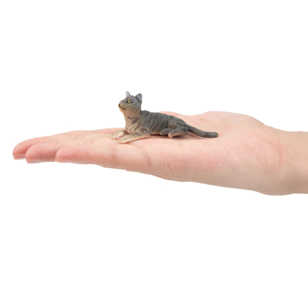 Figurine chat American Wirehair gris ToyMany | Couché