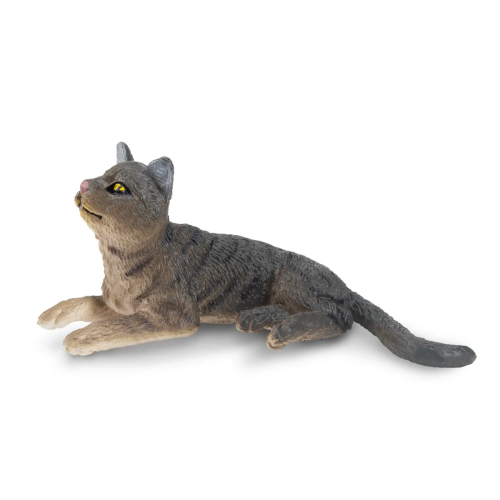 Figurine chat American Wirehair gris ToyMany | Couché