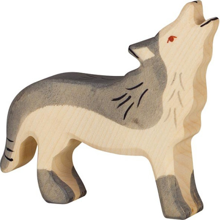 Figurine loup hurlant en bois - Animaux des bois Holztiger | Jouet et jeu libre Montessori Reggio - LesMinis