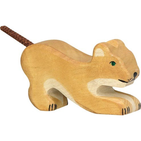 Figurine lion petit, jouant en bois - Animaux de la jungle Holztiger | Jouet et jeu libre Montessori Reggio - LesMinis