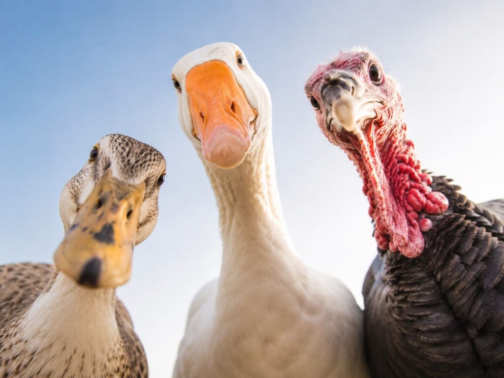 Animaux de la ferme, canard oie dinde