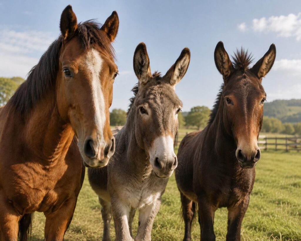 animaux de la ferme cheval ane mulet