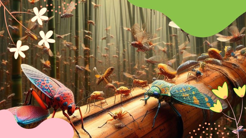 Insectes volant autour des pousses de bambou