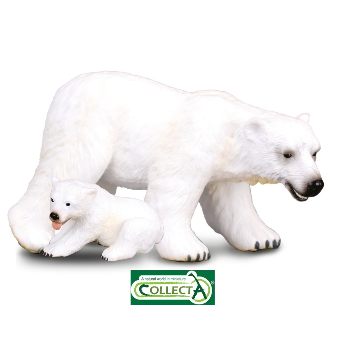 Figurine de jouet d’ours polaire dans un bac sensoriel rempli de ‘neige’, pour une exploration CollectA