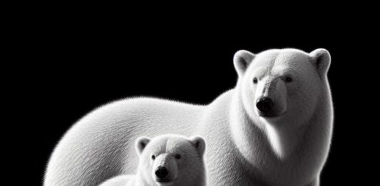 Figurine de jouet d’ours polaire sur une surface imitant la neige arctique, pour une exploration sensorielle
