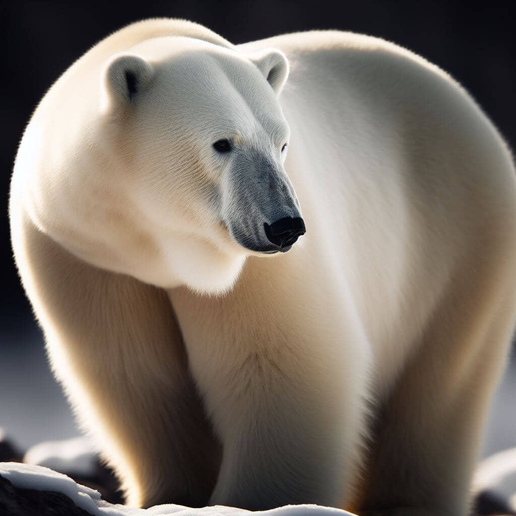 Ours polaire : Grand et majestueux, l’ours polaire est blanc avec une bosse distinctive sur son dos. Il a un long cou qui lui permet de chercher de la nourriture dans l’eau et de la glace. Ses pattes sont grandes et palmées pour faciliter la nage.