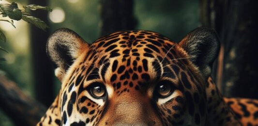 Figurine grandeur nature de jaguar montrant fourrure tachetée