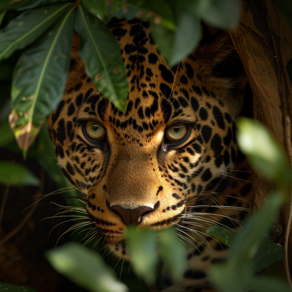 Jaguar tapi dans les feuillages