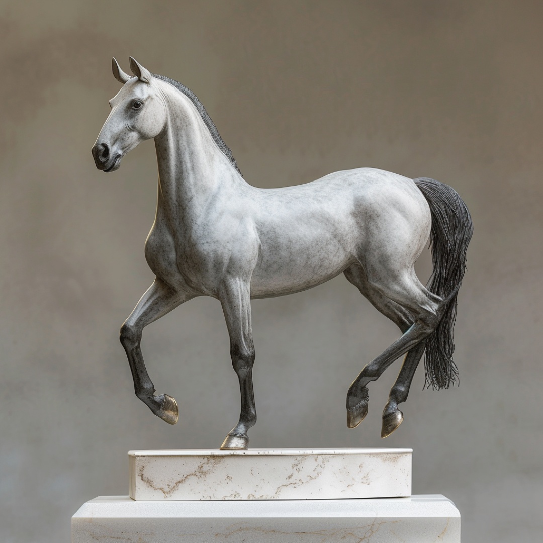 Figurine cheval race Camargue grise en position debout de la marque CollectA, sculpture équine miniature très détaillée avec anatomie précise du cheval de Camargue