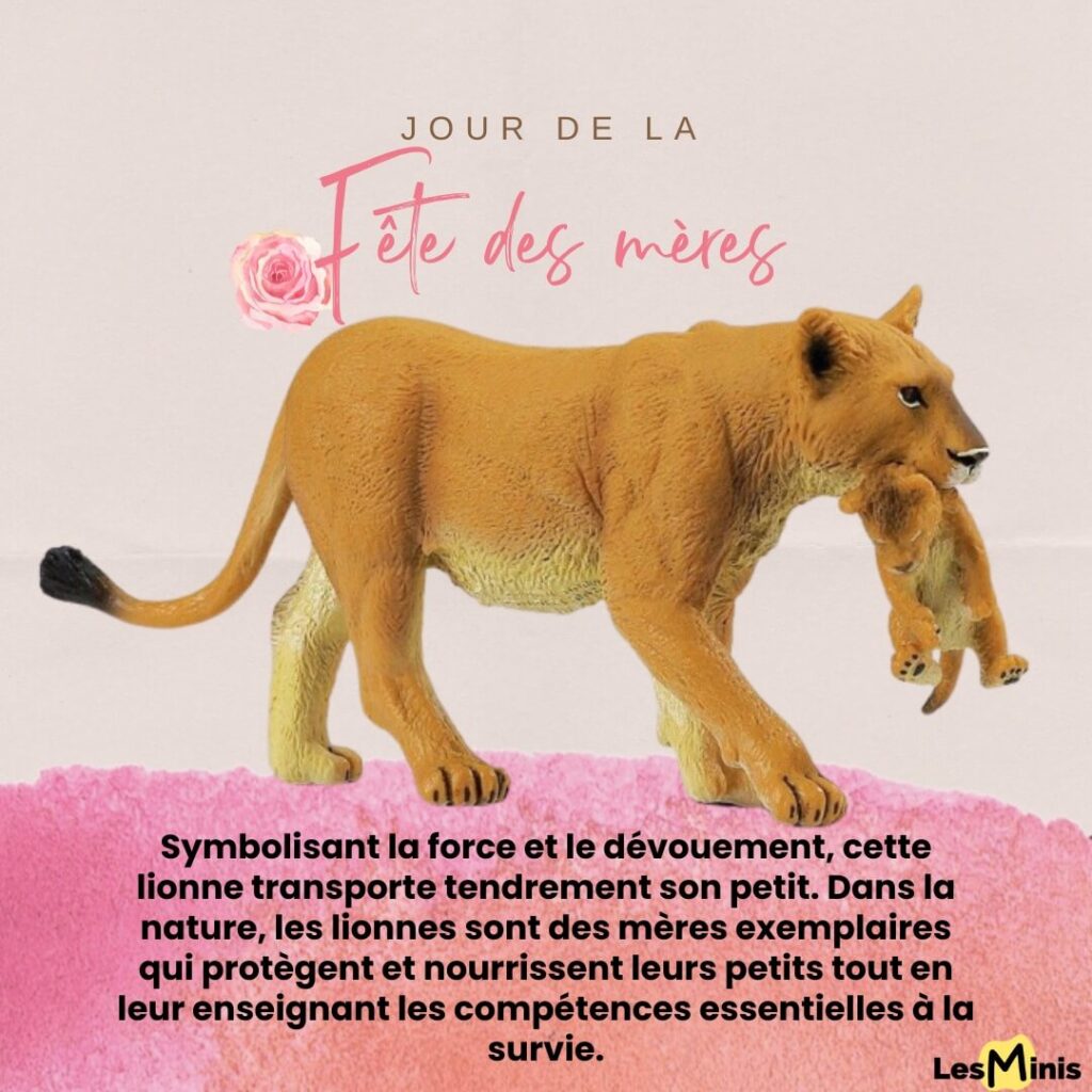 Figurine lionne et son lionceau