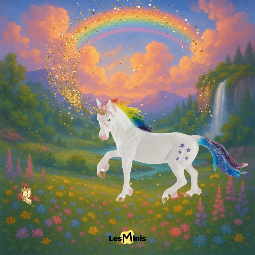 Licorne Mojo dans un décor féérique, mise en scène diorama collection