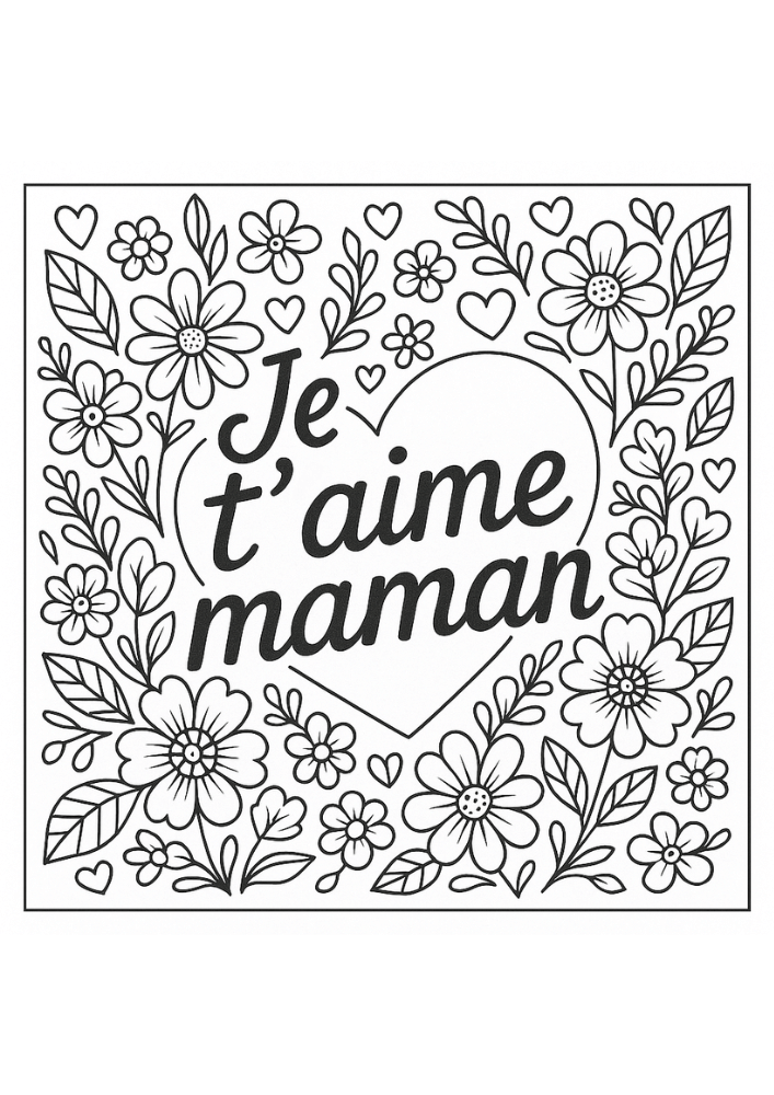 Coloriages gratuits Je t'aime Maman pour la Fête des Mères 2025
