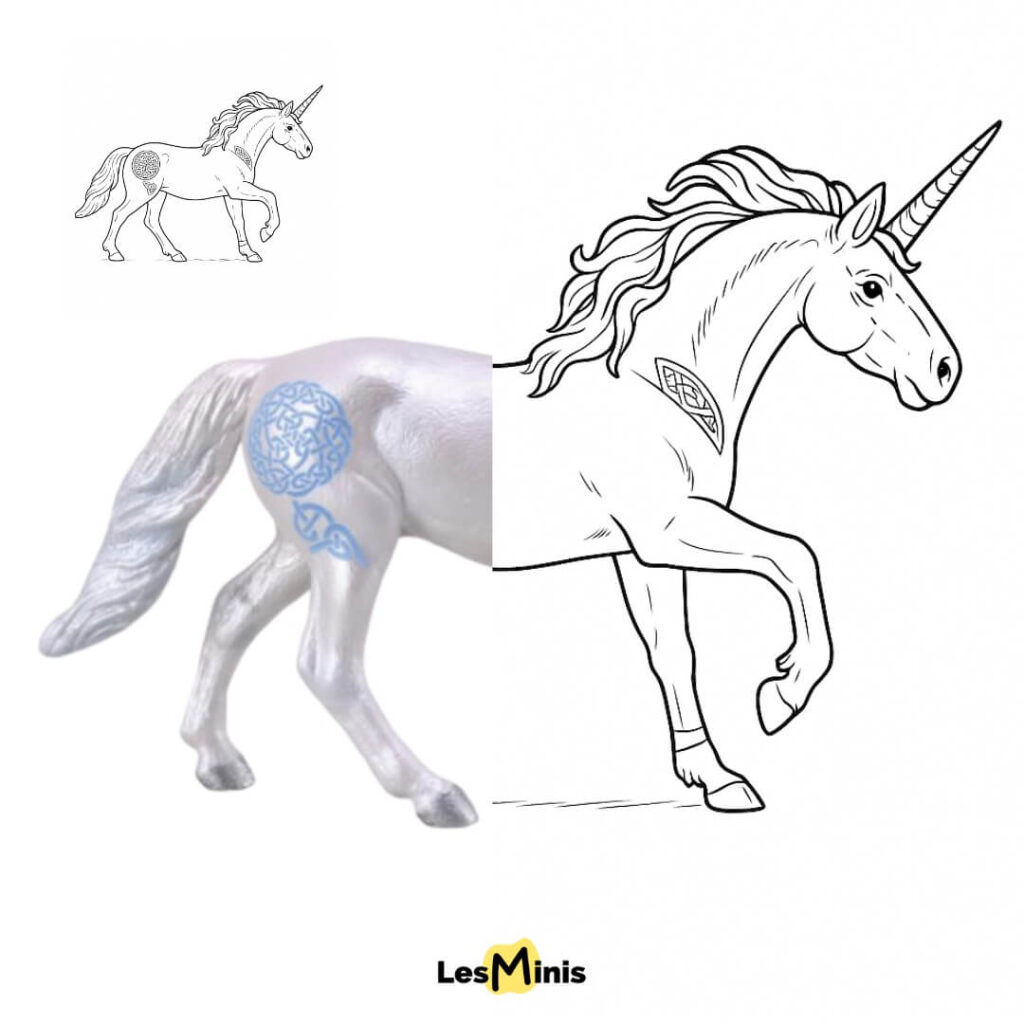 Planche de coloriage gratuit : licorne galopante sous un arc-en-ciel, activité créative pour enfants PDF