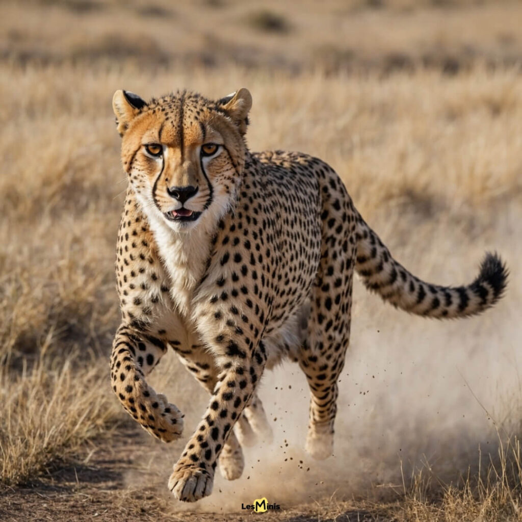 Guépard en pleine course atteignant 110 km/h lors d'une chasse dans la savane - Prédateur le plus rapide du monde