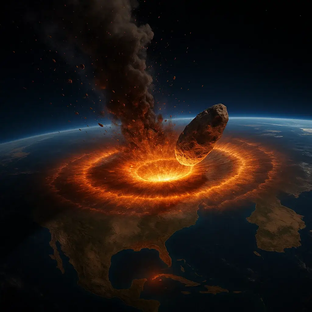 Impact de l'astéroïde de Chicxulub au Yucatán il y a 66 millions d'années provoquant l'extinction des dinosaures