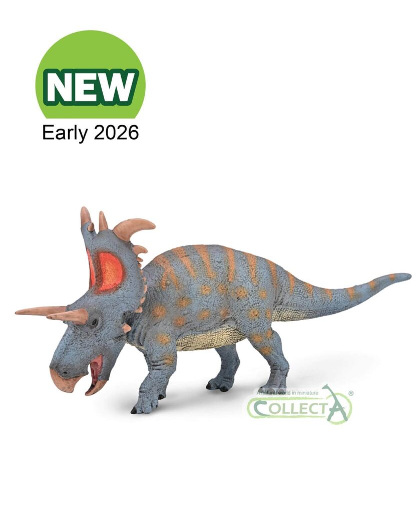 Lokiceratops Collecta 2026 - Figurine dinosaure cératopsien beige taches noires museum-quality