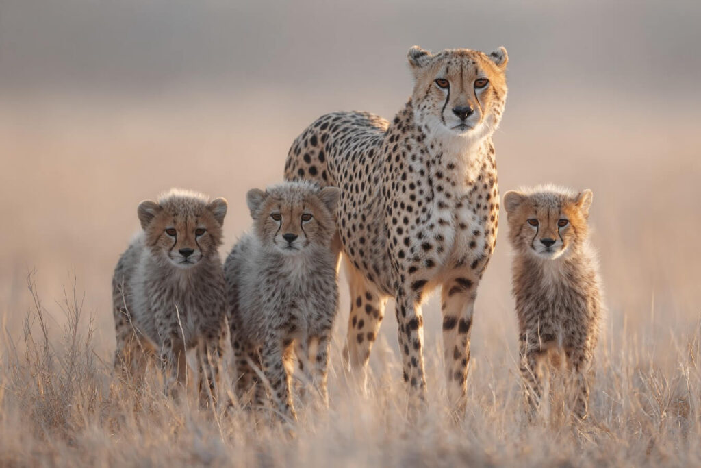 Famille guépard - bébés et maman