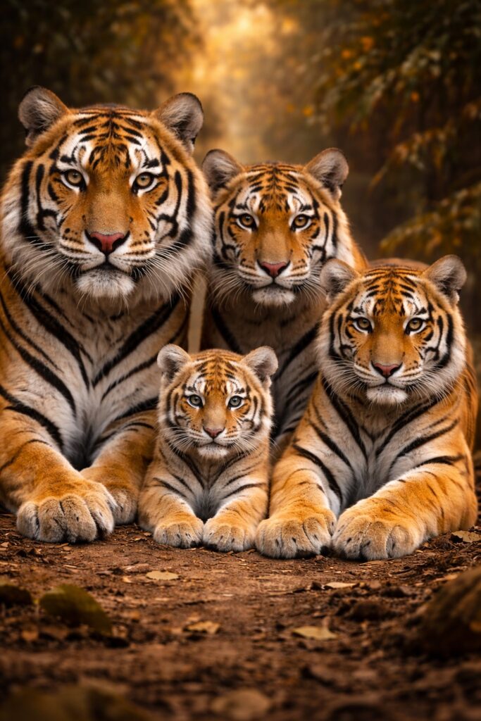 Troupe de tigre famille tigresse tigron