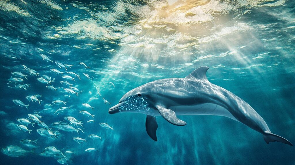 Grand dauphin utilisant son sonar pour chasser dans l'océan, écholocation des cétacés
