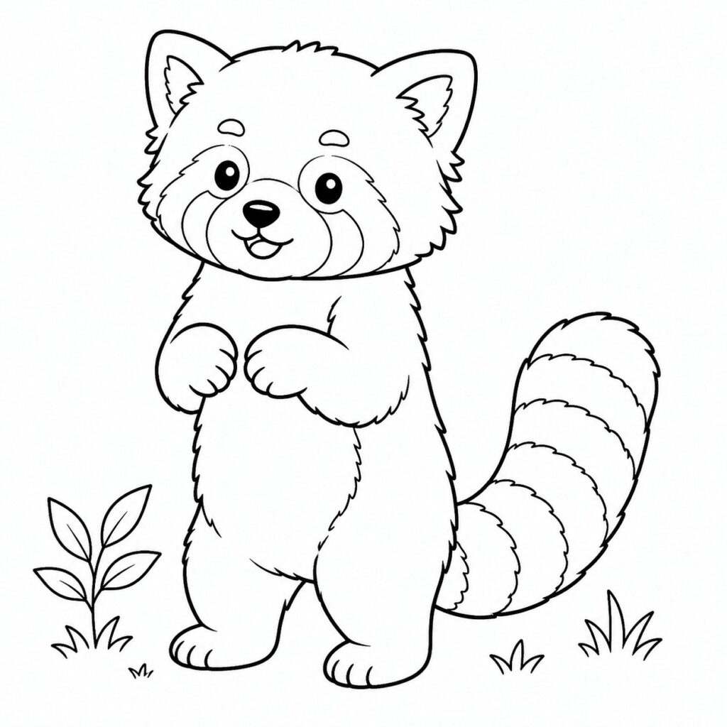 Coloriage de panda roux debout à imprimer pour enfant